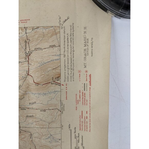 US Dept of the Interior geological Survey Map Mt Grace MA NH Vintage 1946 - Picture 4 of 13